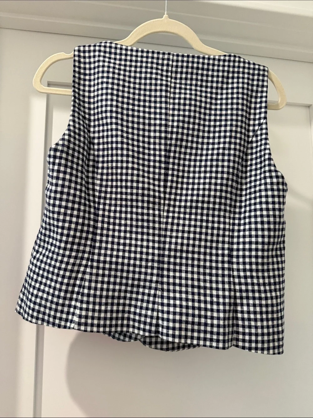 J. Crew Navy and white Gingham Button-Front Crop Top(bw)